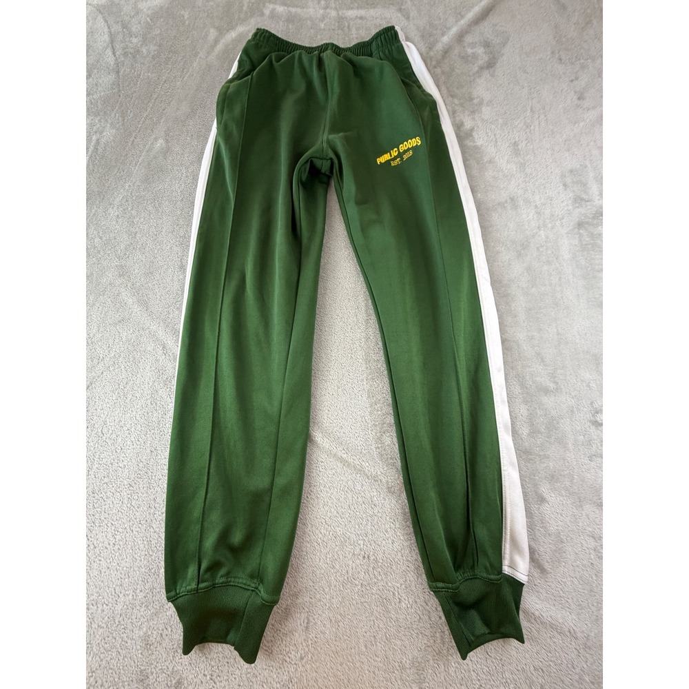 Public Goods Track Pants Mens Medium Green White Side Stripe Joggers Sweatpants